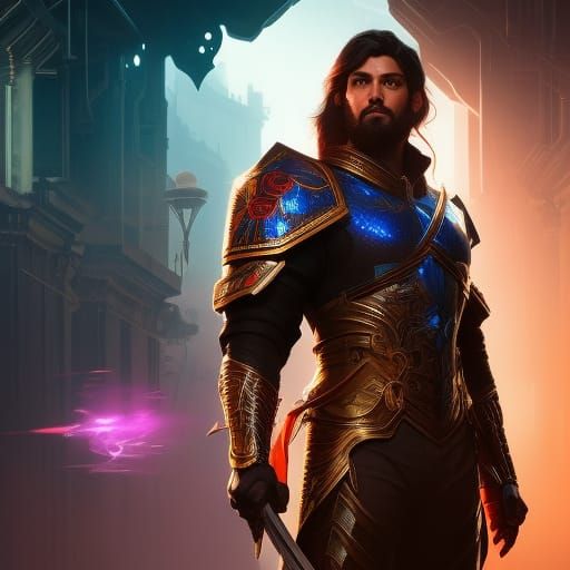 Knight with Neon Sword: Fantasy Concept Art