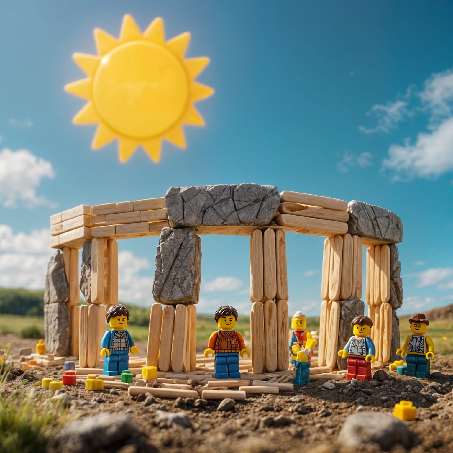 Child's Popsicle Stick Stonehenge with Lego Figures