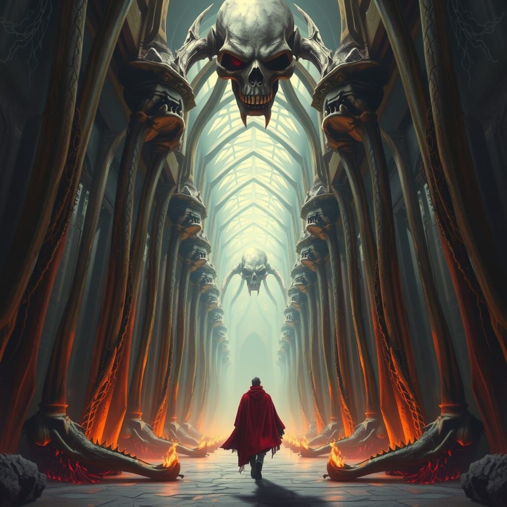 Figure in Cathedral of Bones in Gothic Fantasy Style