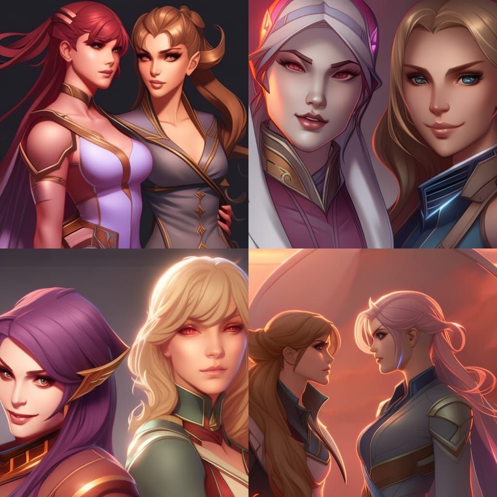 Detailed Portrait of Two Women in Digital Art Style