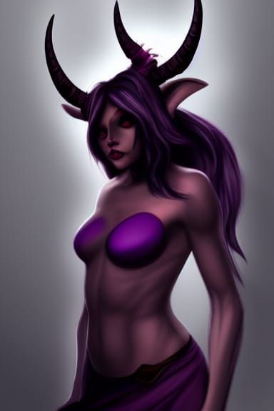 Beautiful Tiefling Woman with Horns and Purple Skin