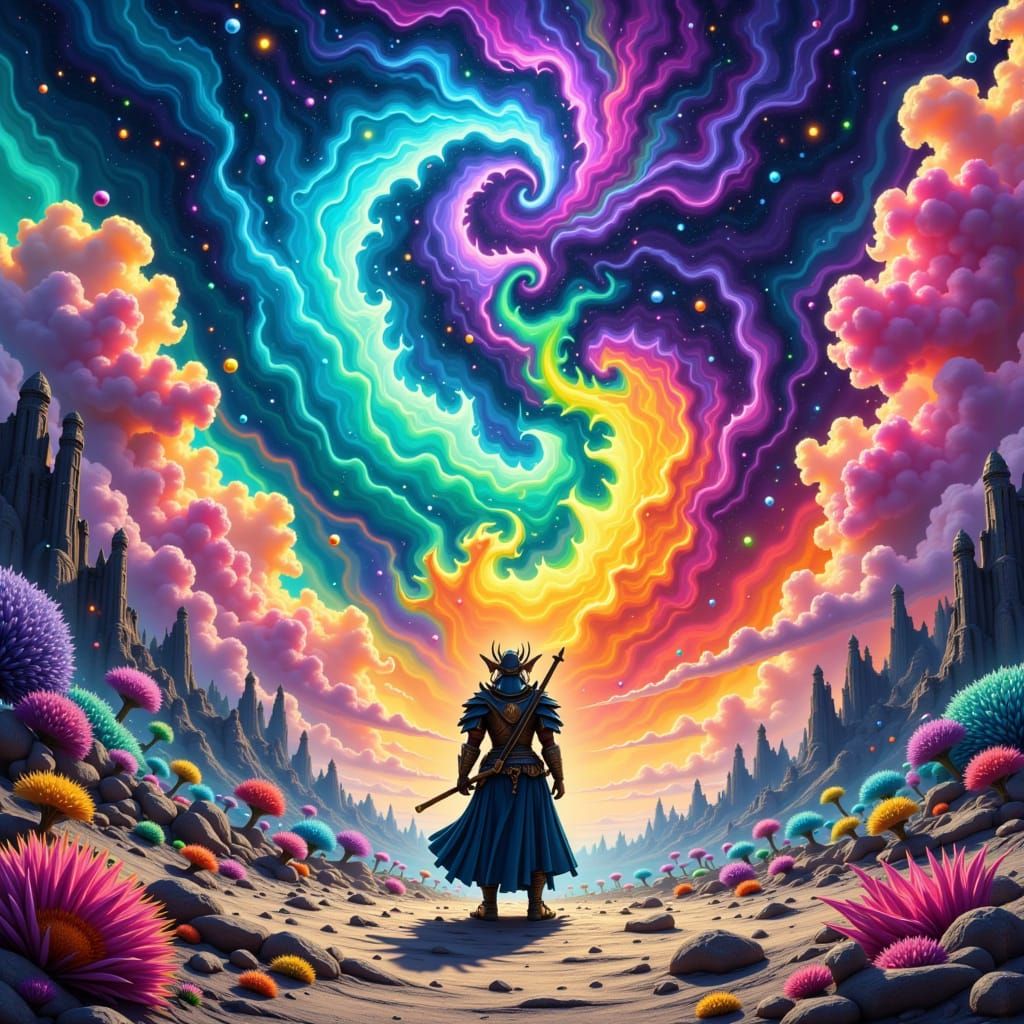 Samurai on Alien Planet in Baroque Cubist Style