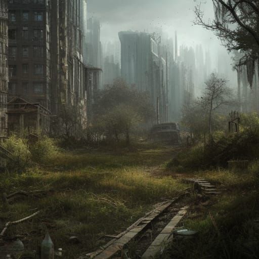overgrown post apocalyptic city