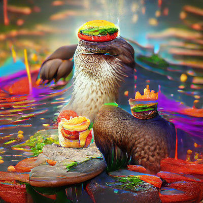 Otter King with Burger, Digital Painting