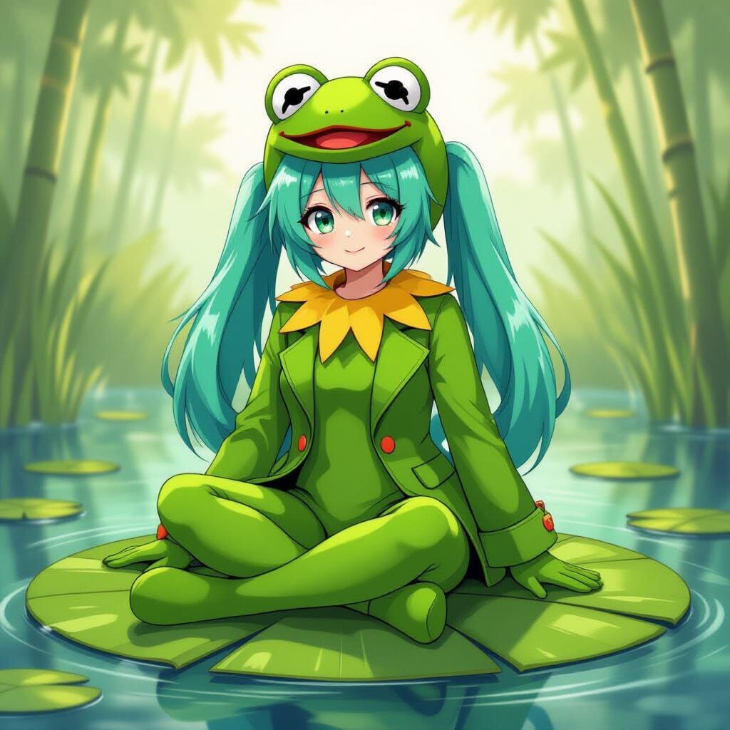Hatsune Miku as Kermit in Muppets Style