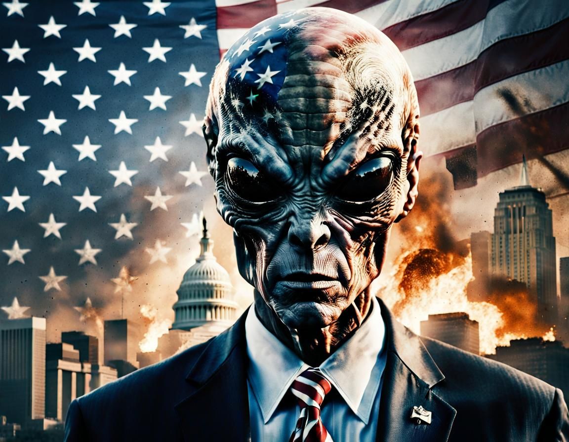 Alien President Double Exposure: Cinematic Metropolis