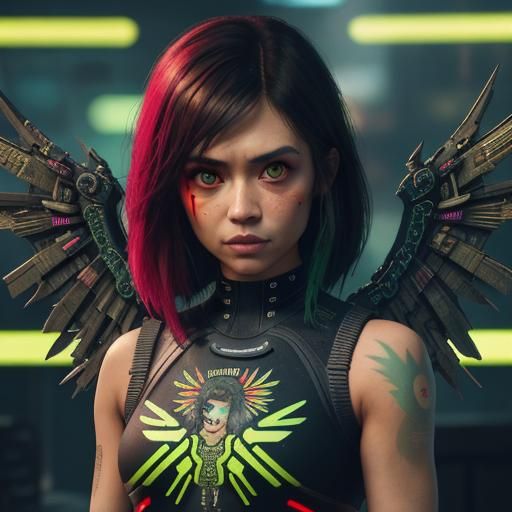 Girl in Bird Dress: Cyberpunk 2099 Neon