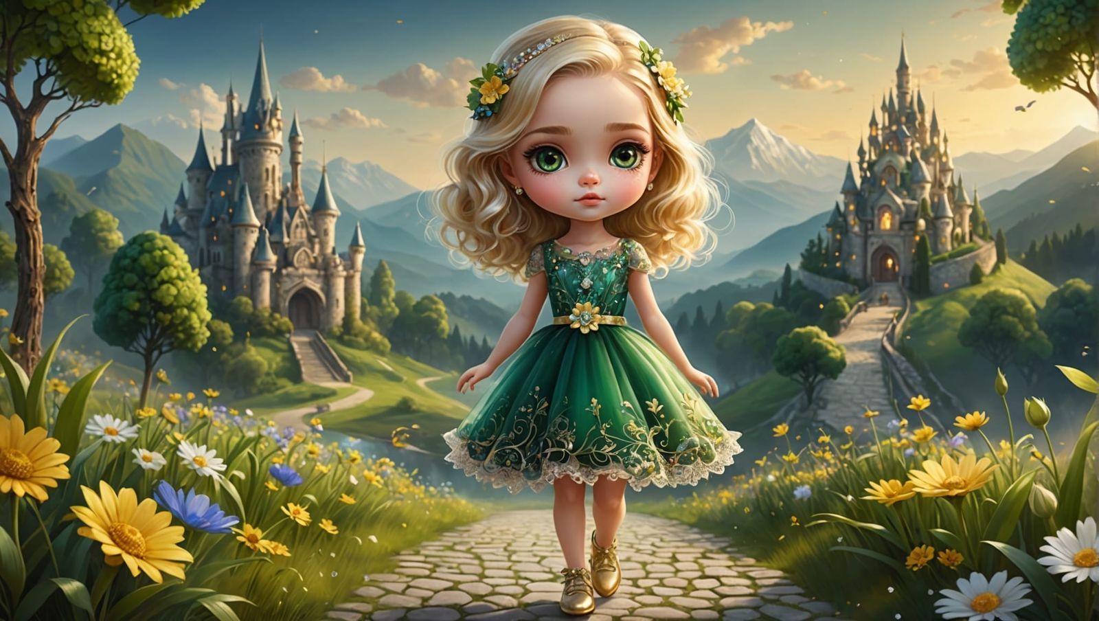 Chibi Girl with Flowers in Hair, Elena Kotliarker Style