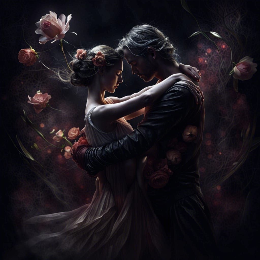 Cinematic Lovers Embrace in a Digital Matte Painting