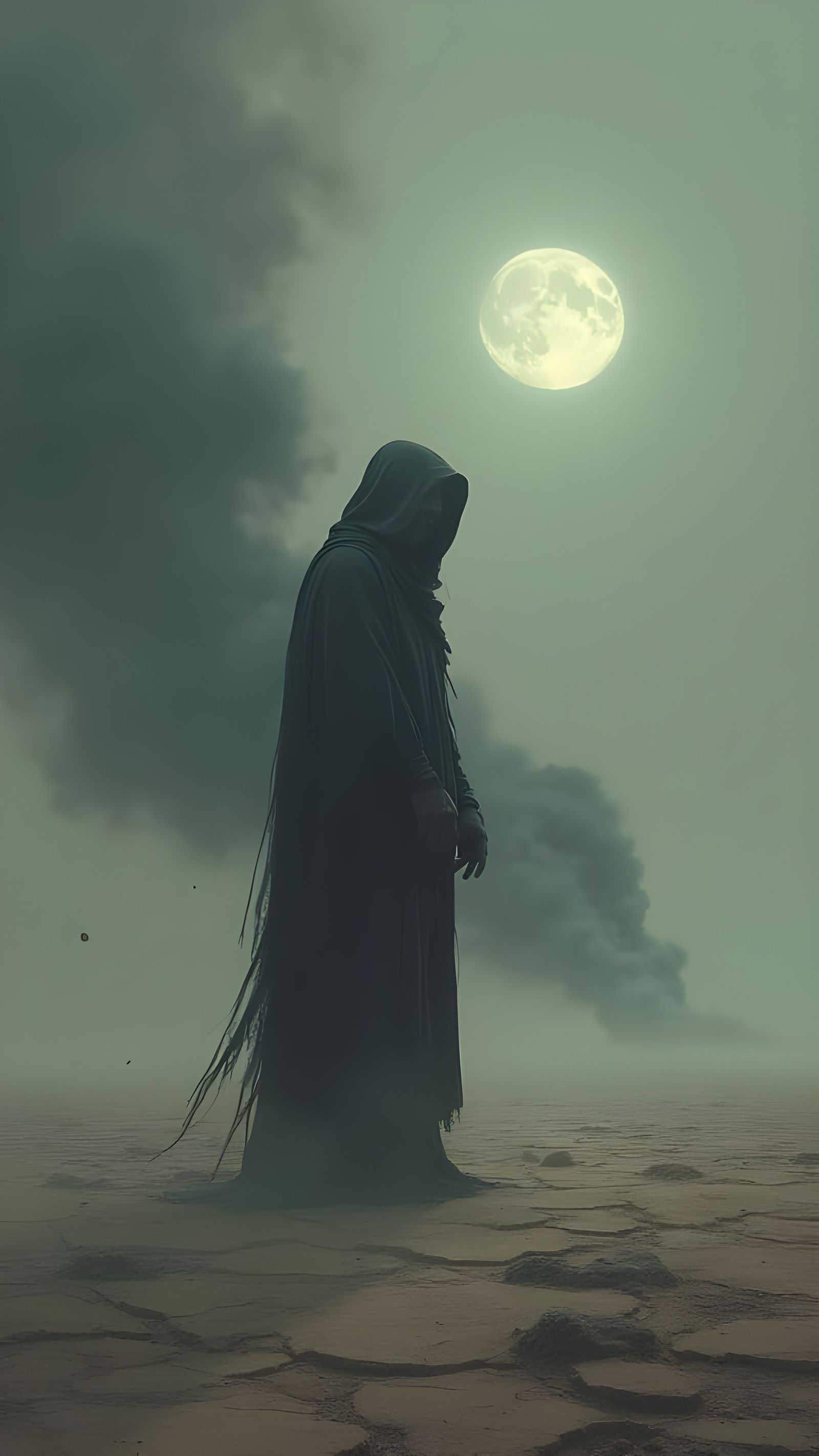 Haunting Figure in Dark Fantasy Landscape