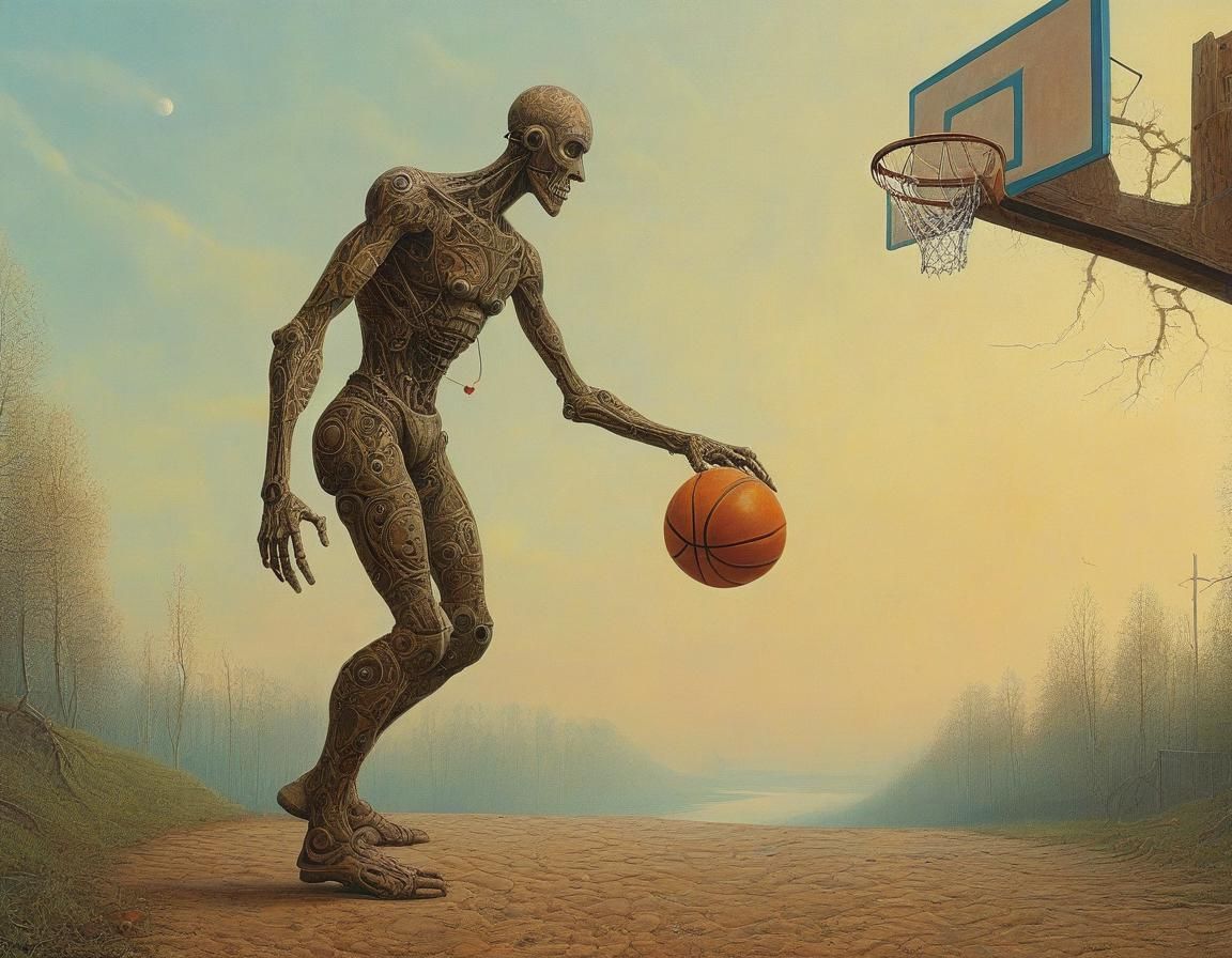 Cyborg Basketball Player in Gothic Biomechanical Style