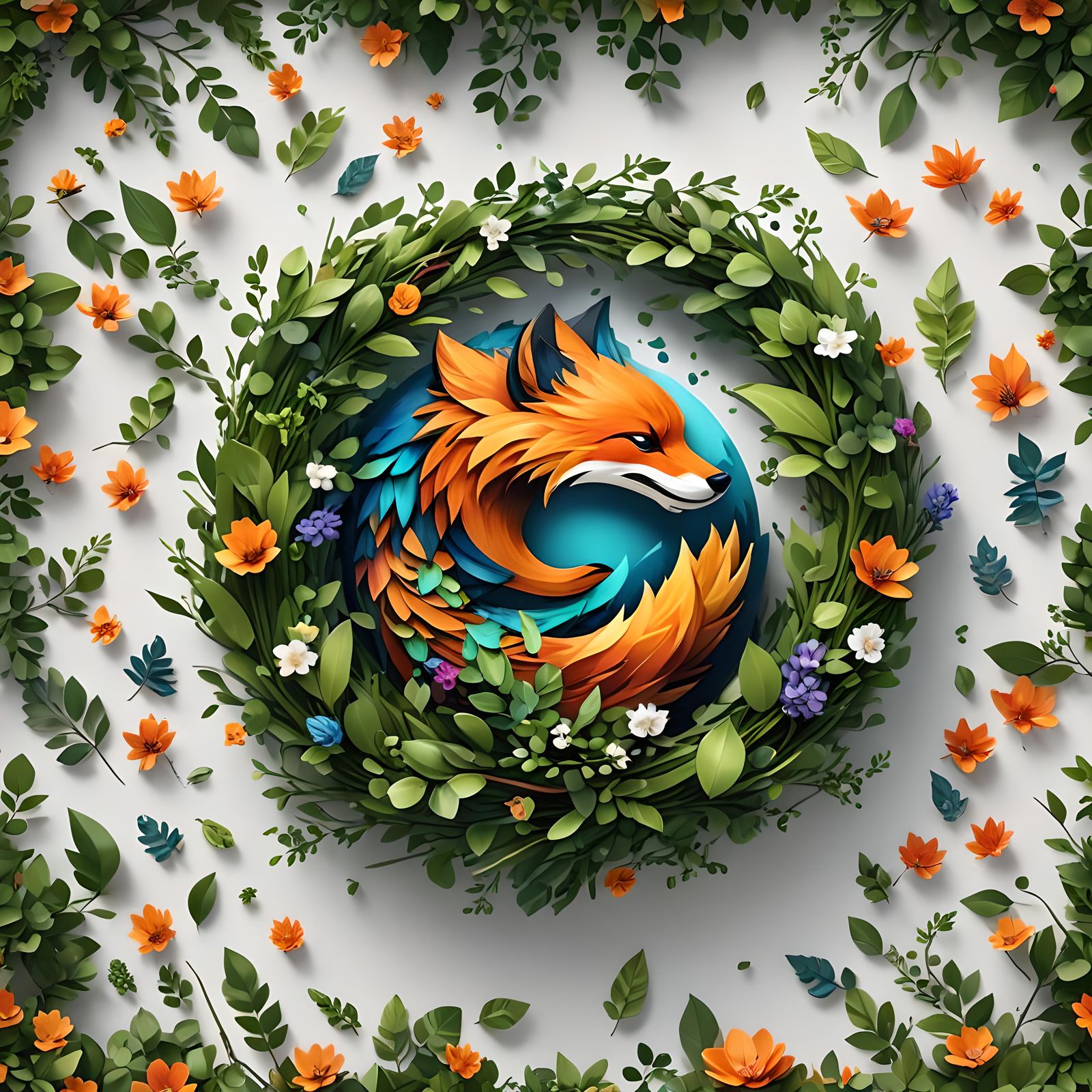 Firefox Logo Icon in Spring Foliage: Detailed Digital Art