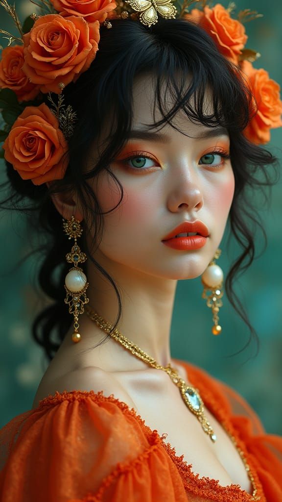 Surreal Hyper-Realistic Portrait of an Albino Woman in Antiq...