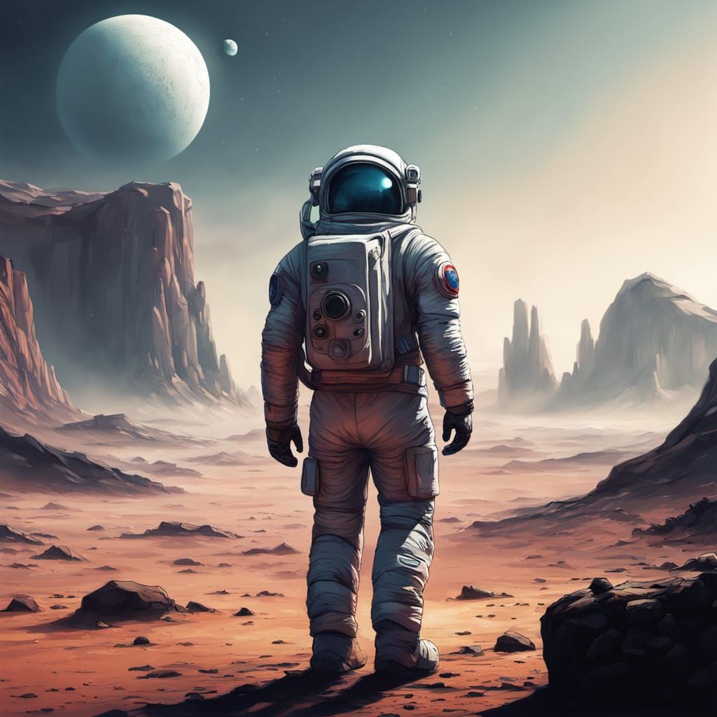 Astronaut on Alien Planet ZBrush Pencil Sketch