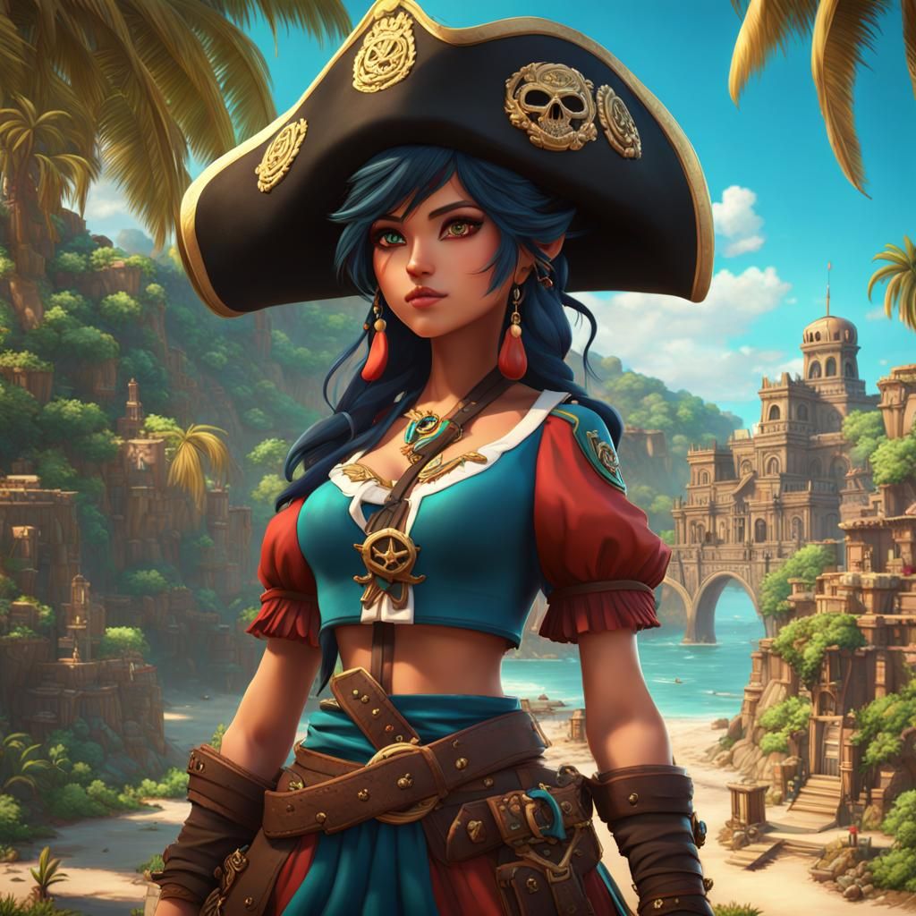 Anime Pirate Girl in Mexican Clay City