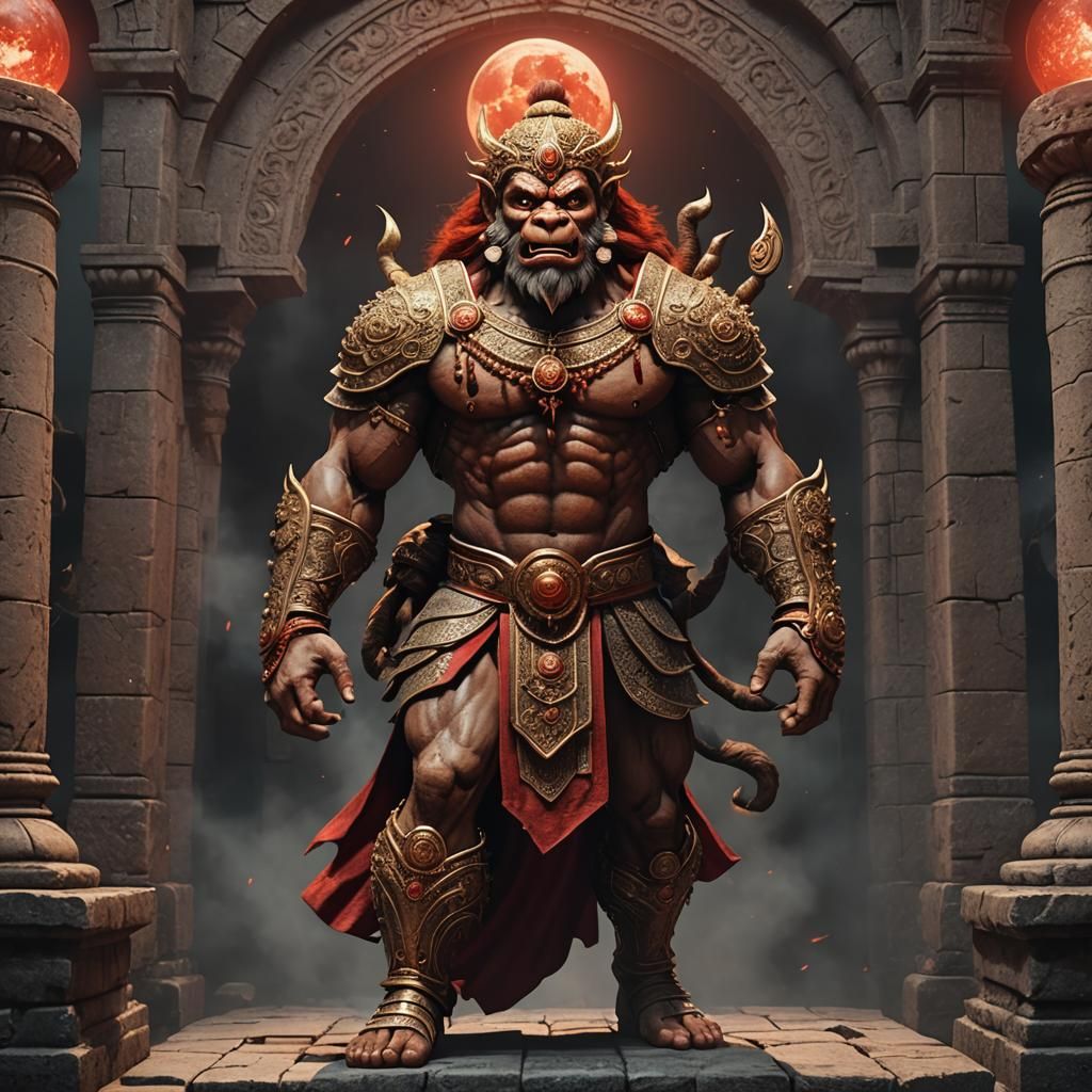 Angry Hanuman in Medieval Setting, 3D Animation