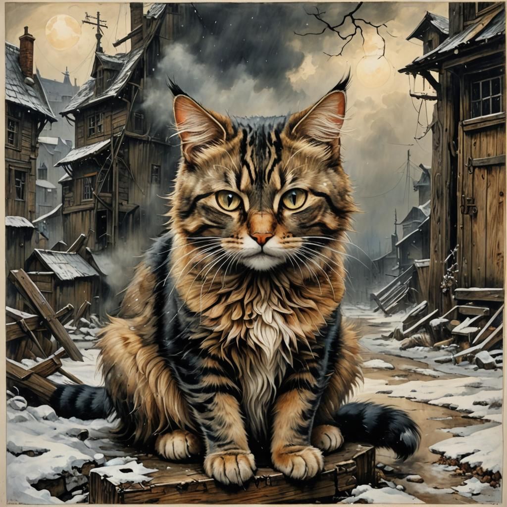 Detailed Painting of a Ramshackle Cat