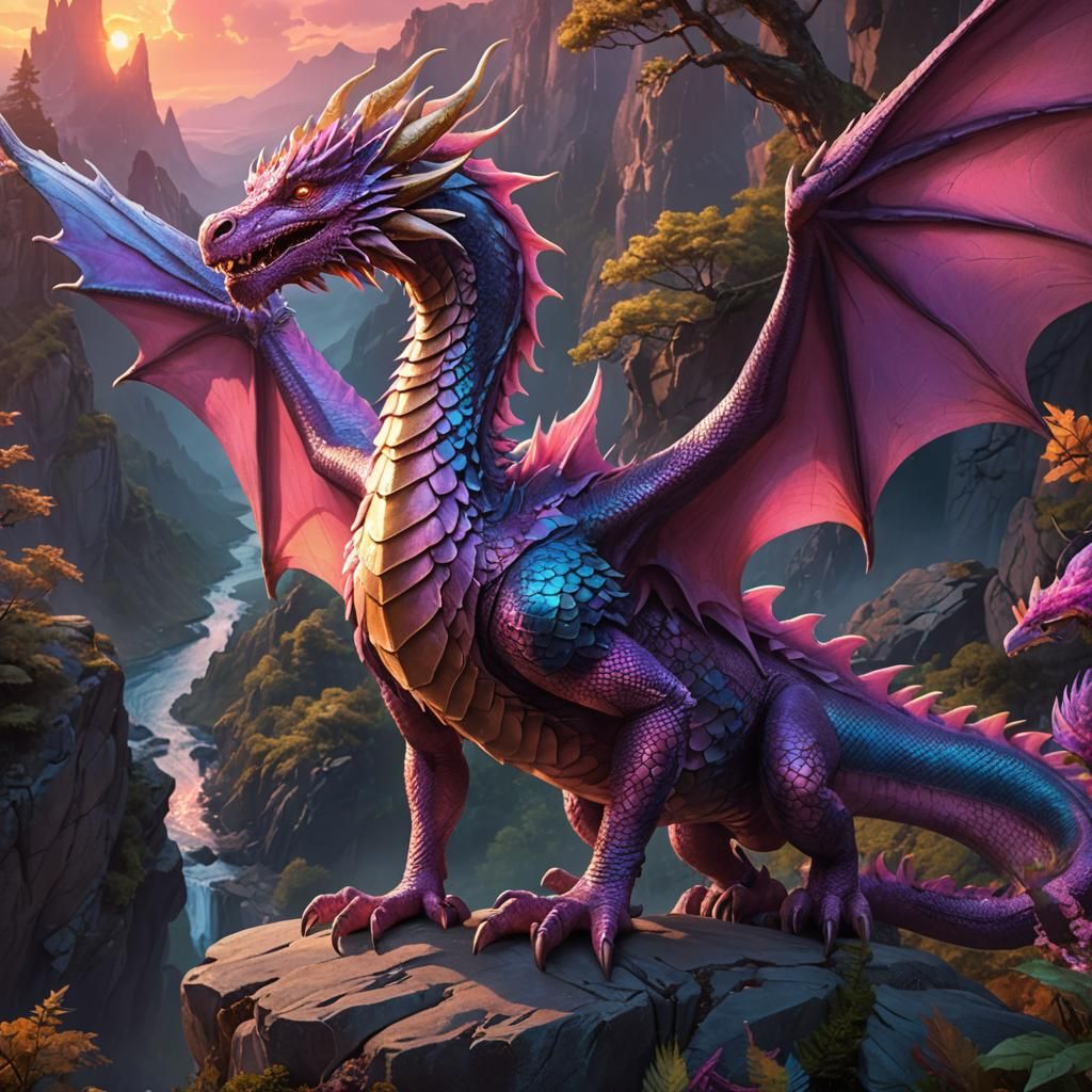 Pink Dragon Sheltering Forest: Hyper-Realistic Digital Art