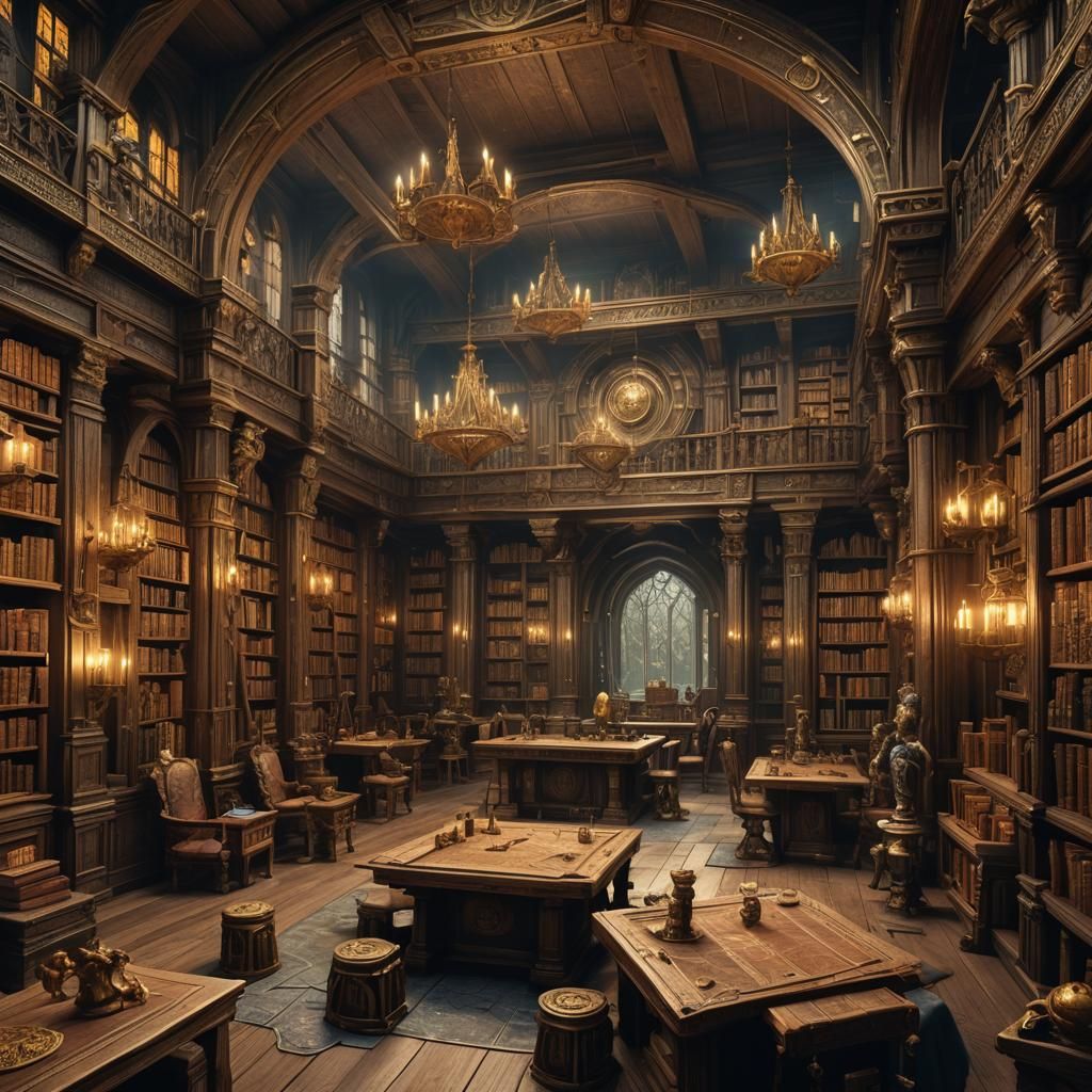 Epic Fantasy Library of Wood and Gold