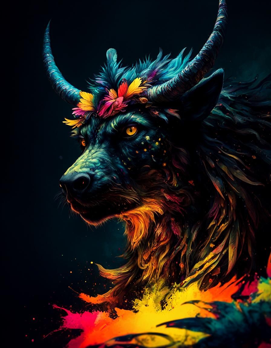 Psychedelic Ink Monster with Butterfly Wings