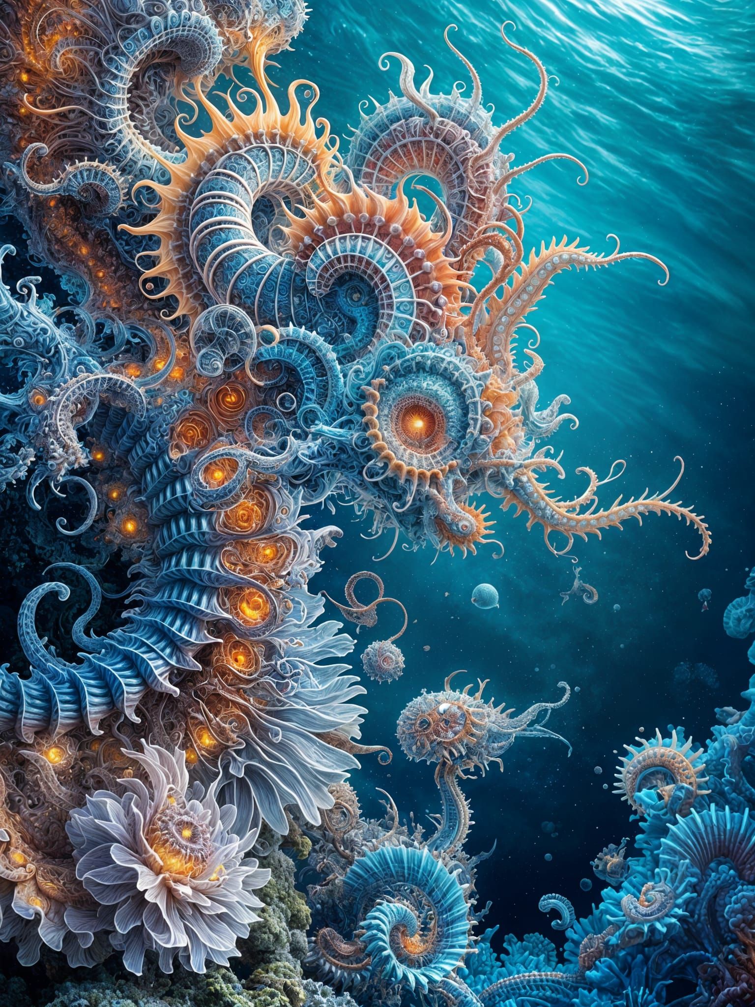 Fractal Sea Creatures in Vibrant Digital Art