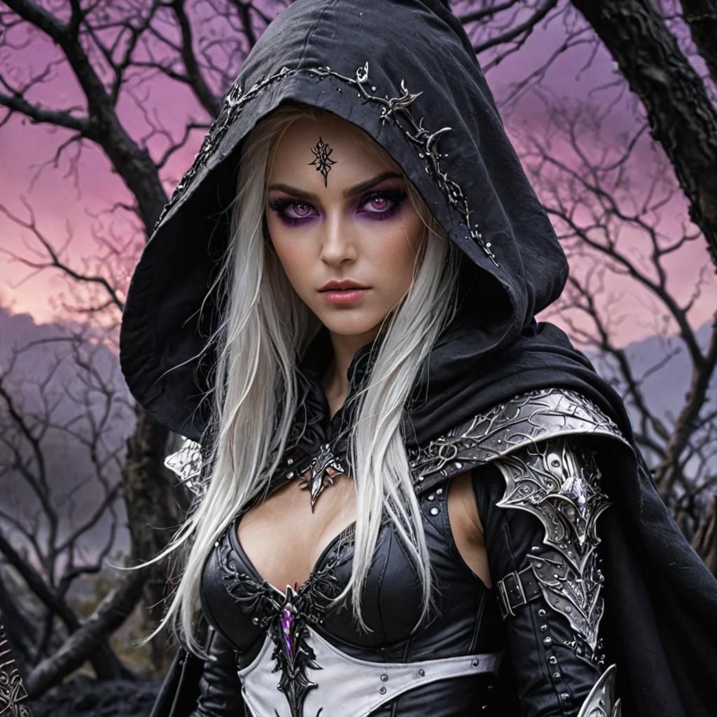 High Elf with Black Sword in Thorny Landscape