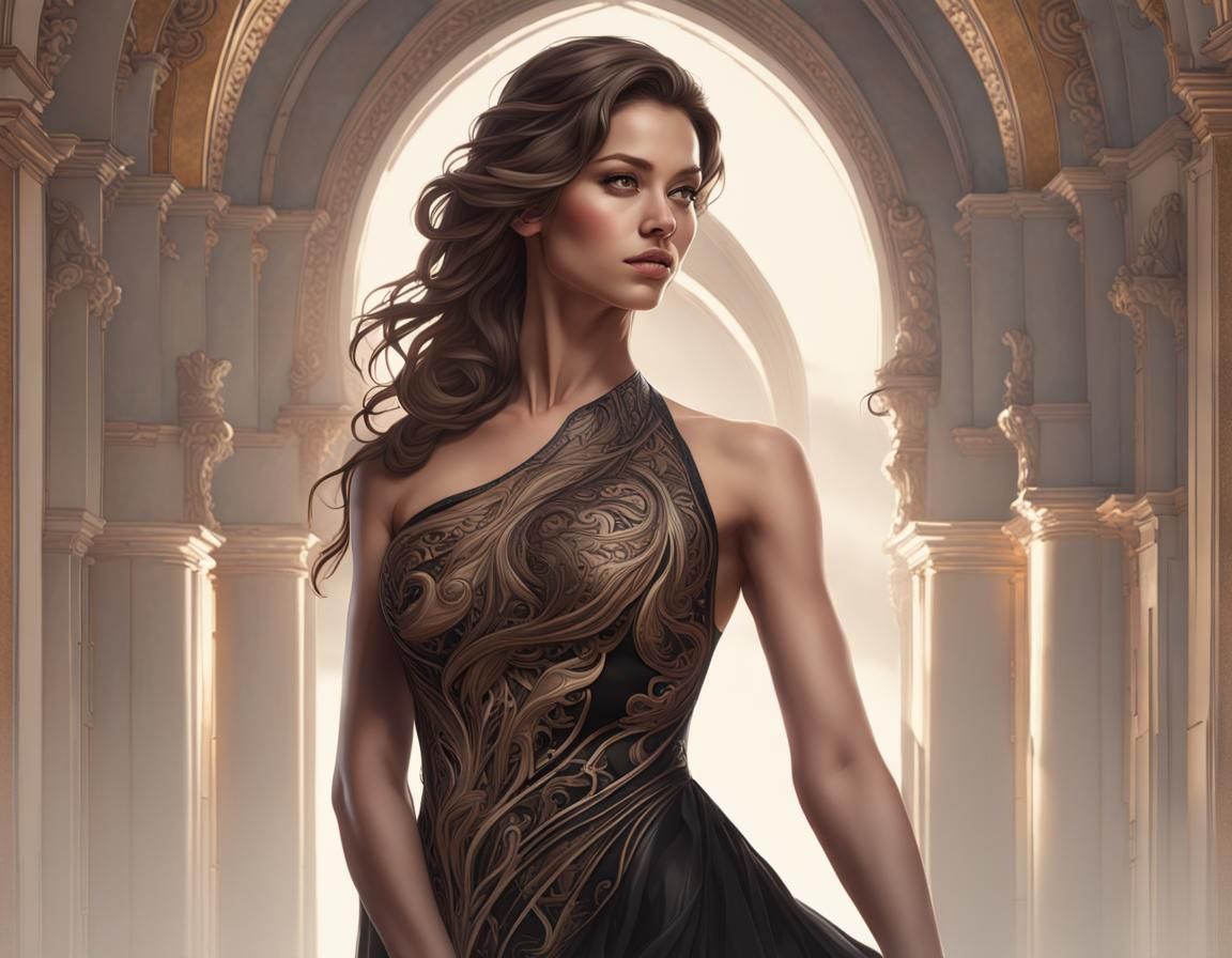 Woman in Black Gala Dress: Hyperdetailed Portrait
