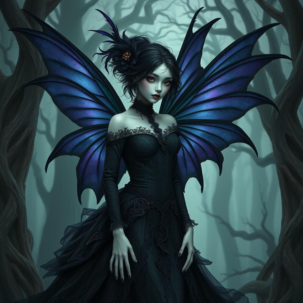 Ethereal Dark Fairy in Mystical Forest
