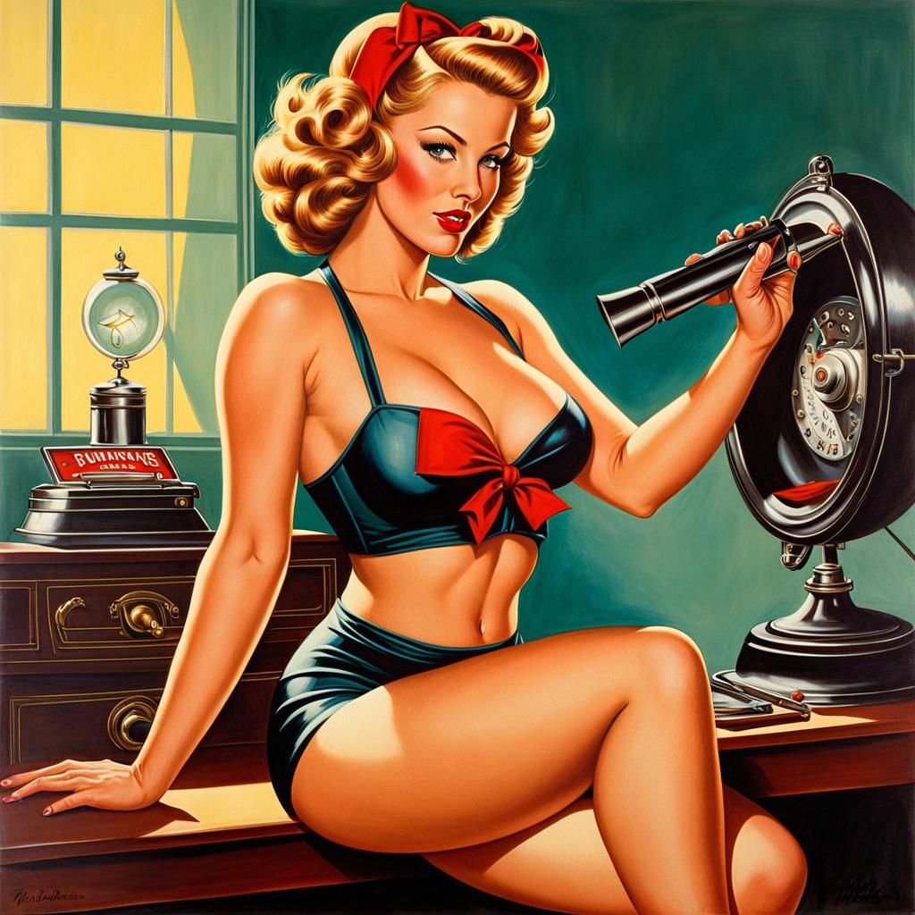 Classic Pin-Up Painting with Sensual Motifs