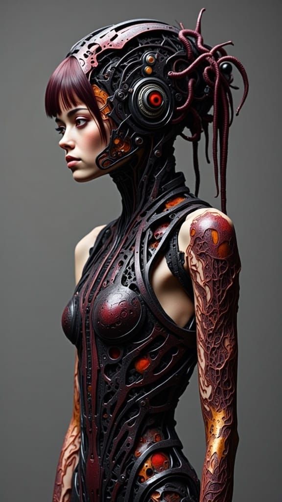 Cyborg Woman Portrait in Biomechanical Style