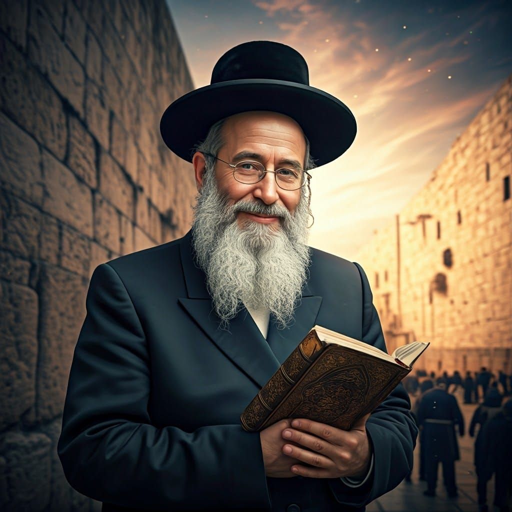 Ultra-Orthodox Man at Western Wall with Ancient Book