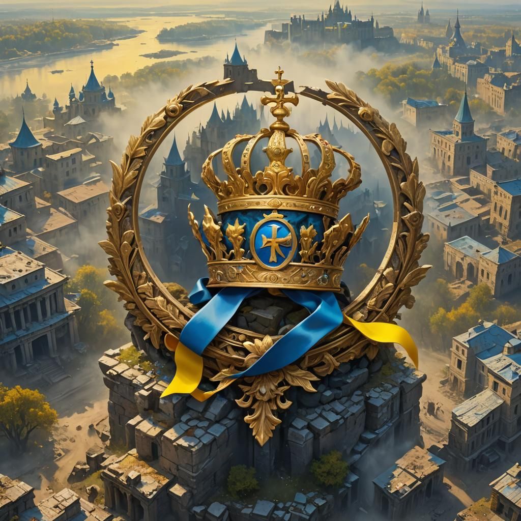 Symbolic Emblem with Ruins in Victorian Gothic Style