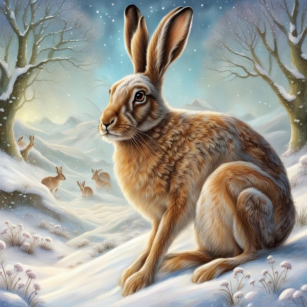 Fantasy Hare in Snowy Ostara Scene