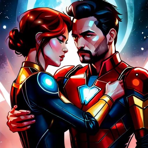 Iron Man and Black Widow Rococo Portrait