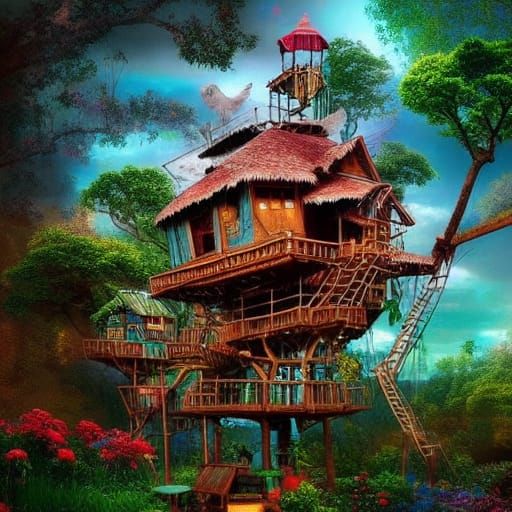 Colorful Chicken Treehouse: Epic Digital Matte Painting