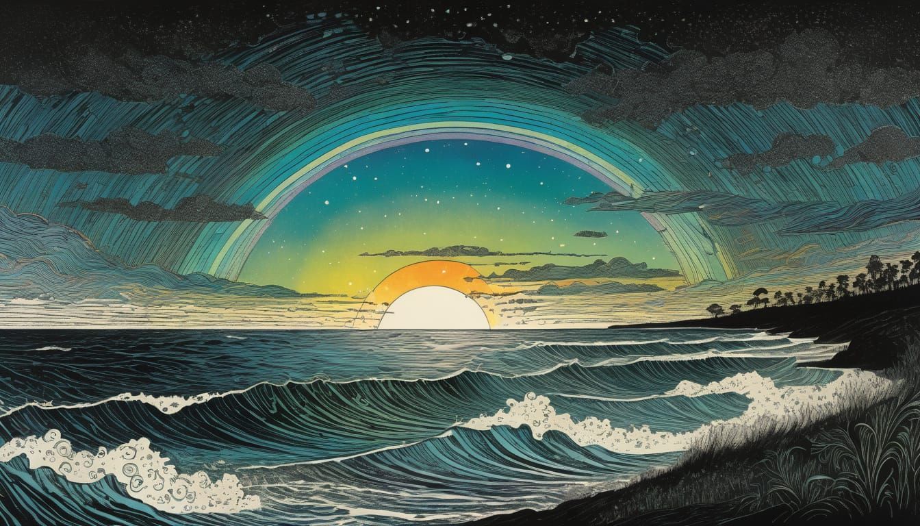 Vibrant Rainbow Emerges from the Ocean Storm in Impressive E...