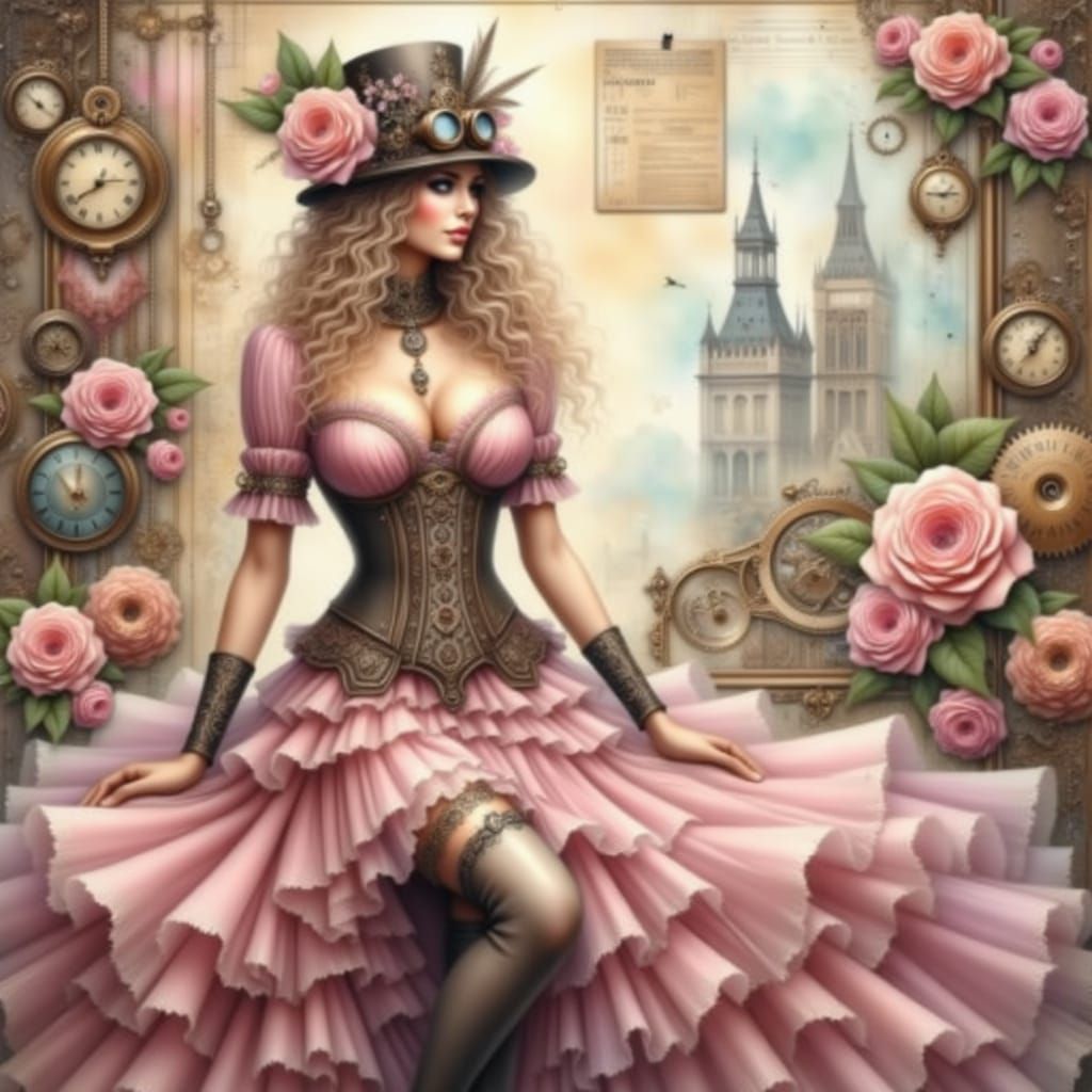 A woman in a steampunk-inspired very sheer, filmy soft pair ...