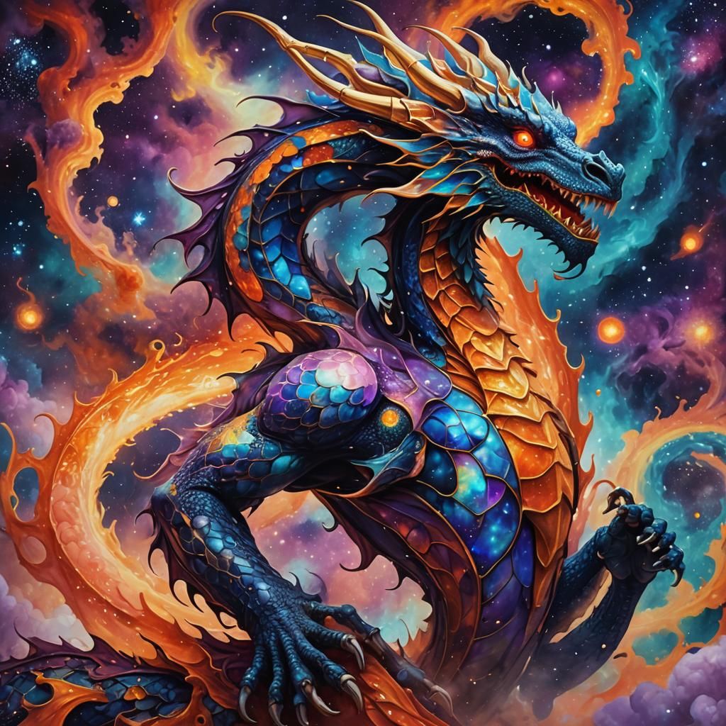 Psychedelic Space Dragon in Surreal Style