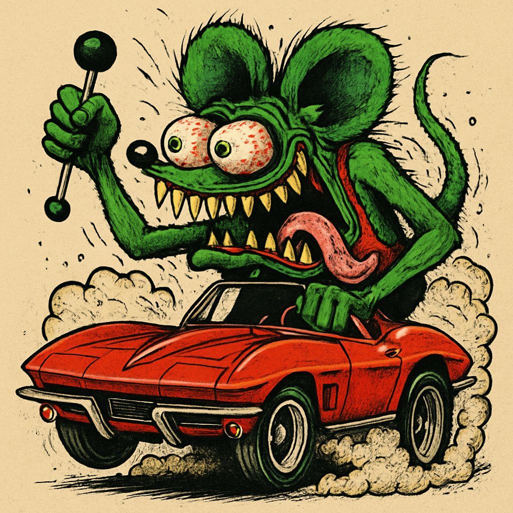 Rat Fink Monster in Hot Rod, Ed Roth Style