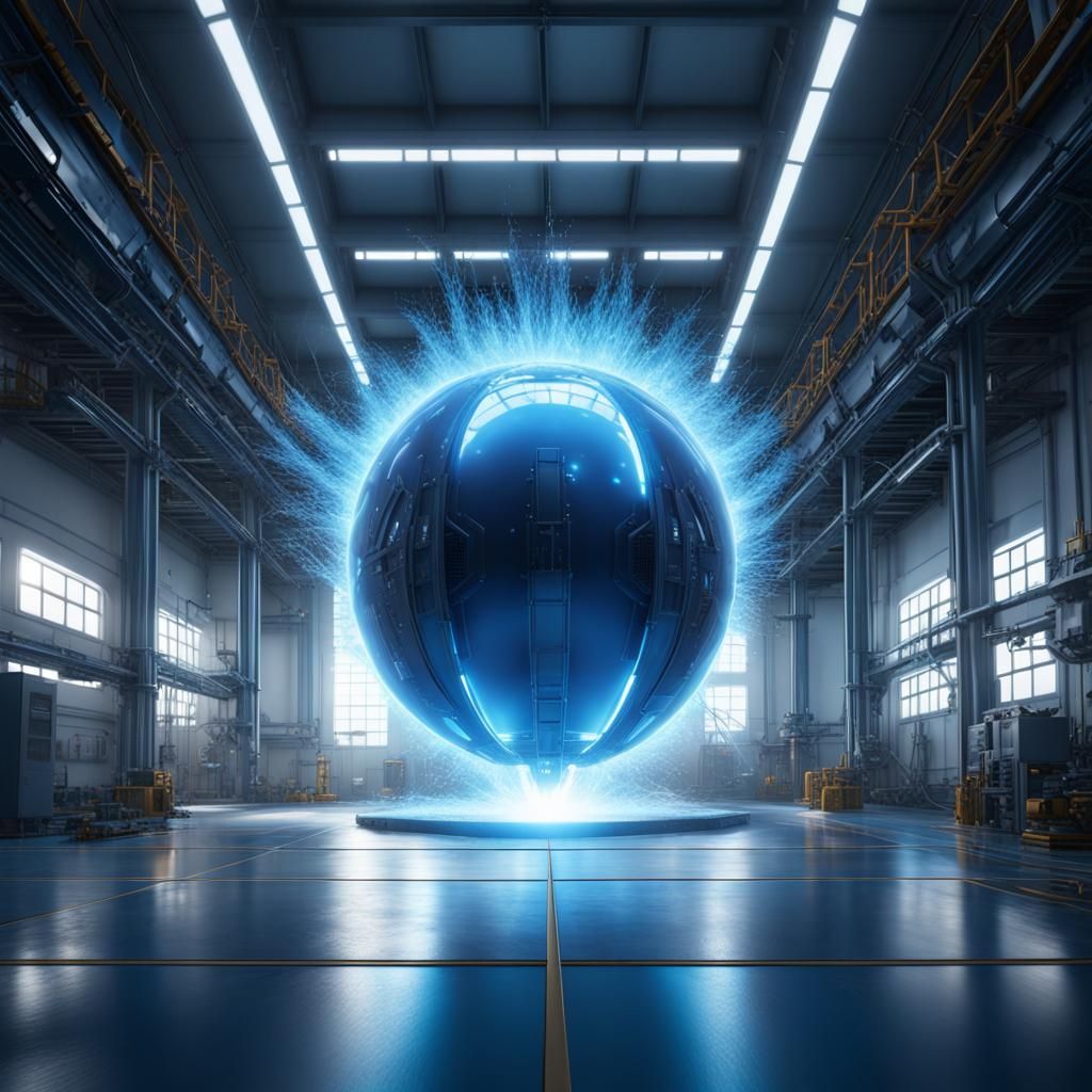 Blue Energy Ball in Research Facility: Digital Art