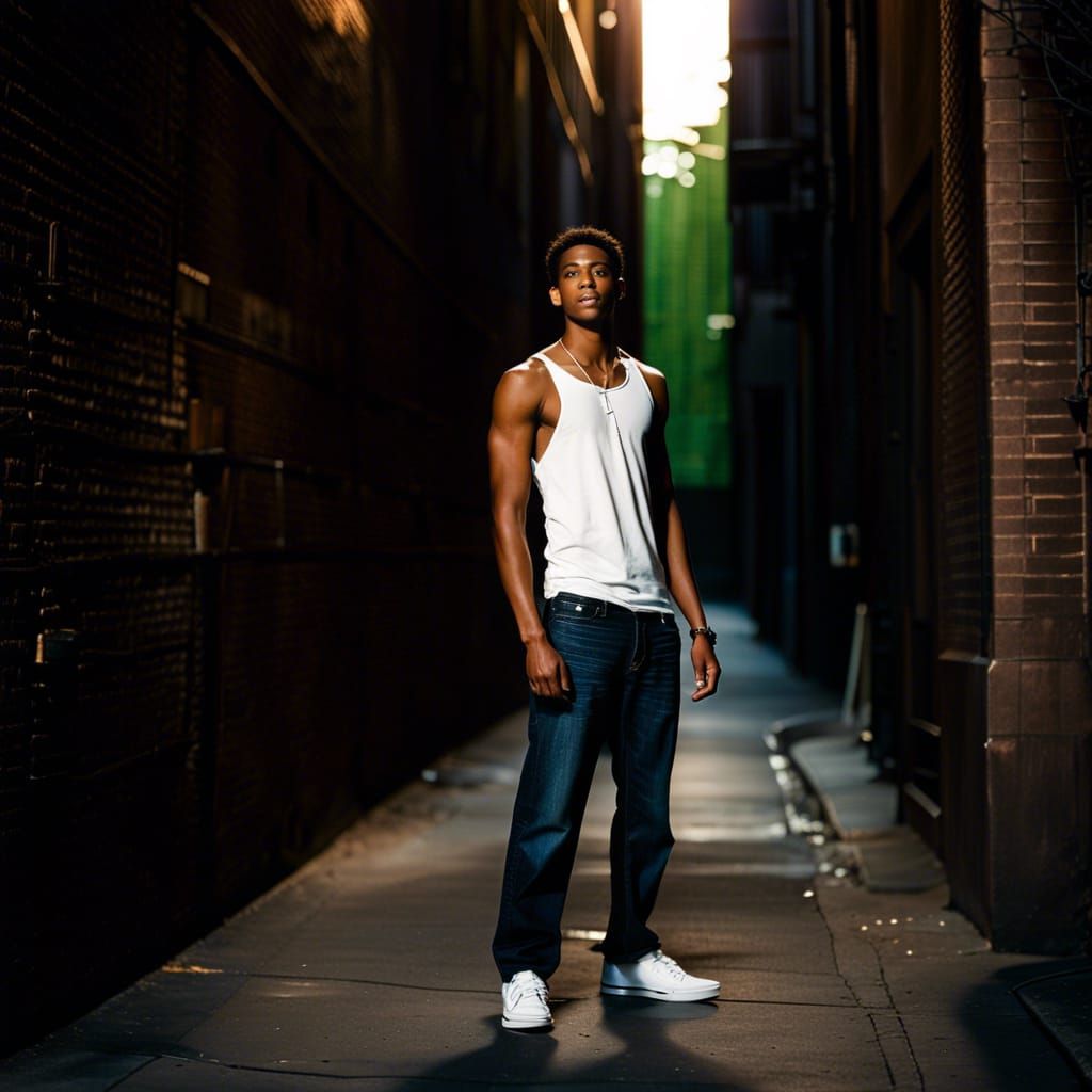 Pensive Man in Dark Alley: Washed Out Film Photo