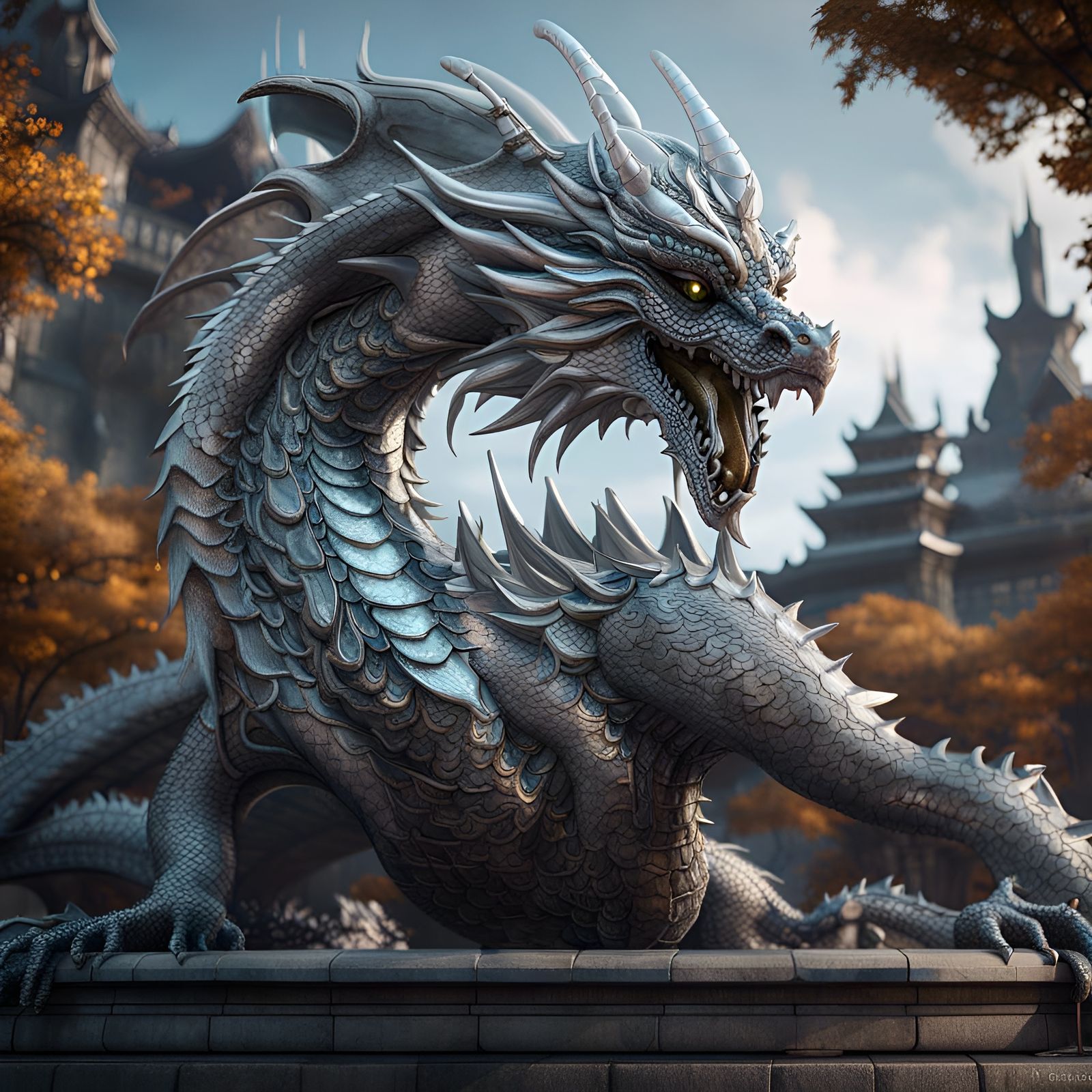 Silver Dragon Statue