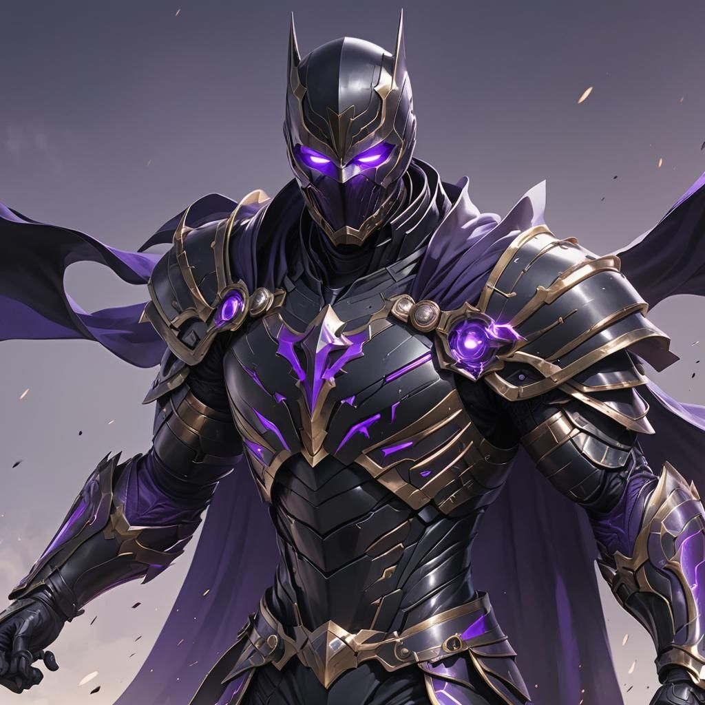 Superhero in Black and Purple Armor: 3D Anime Art
