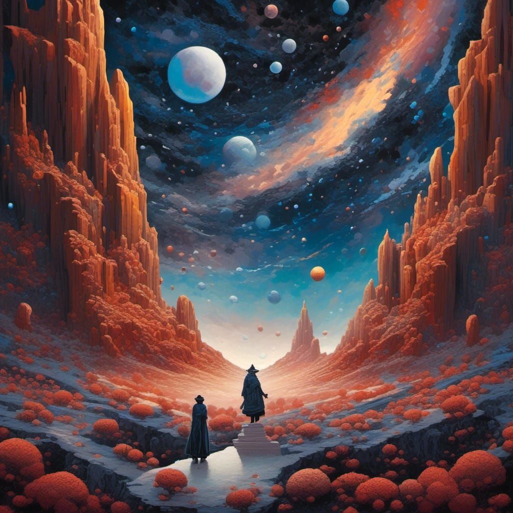 Wizard in Monument Valley with Cosmic Sky