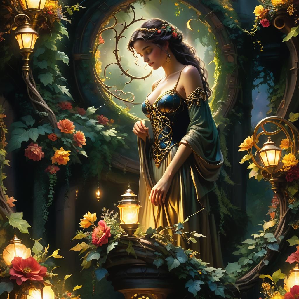 Regal Figure at Crossroads in Dark Fantasy Style