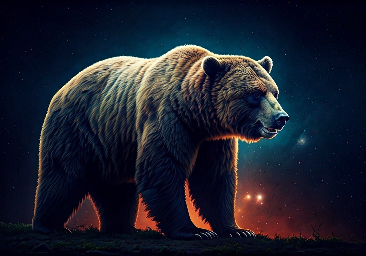 Nebula Kodiak Bear Double Exposure: Surreal Digital Art