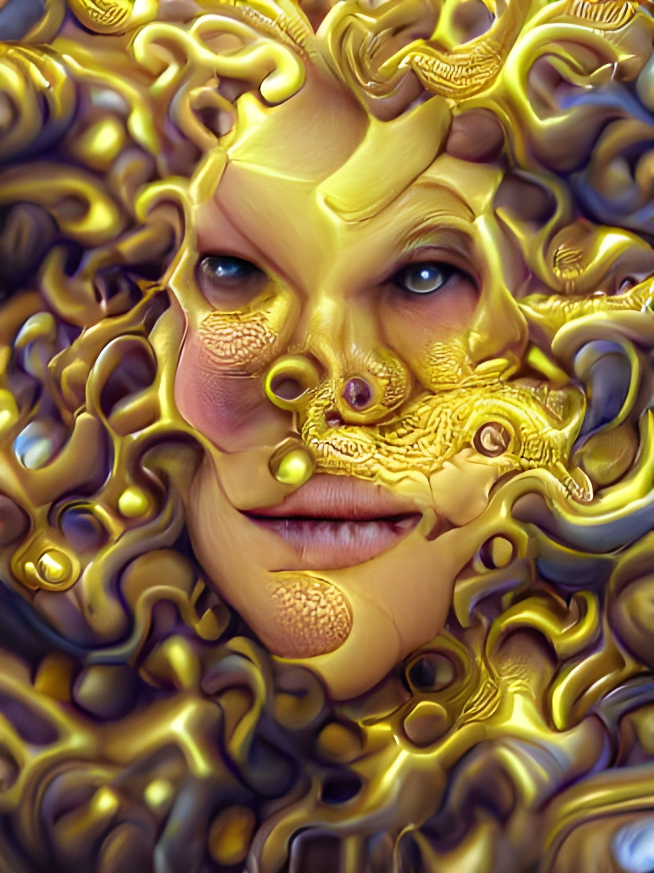 Metallic Gold Medusa in Steampunk Style