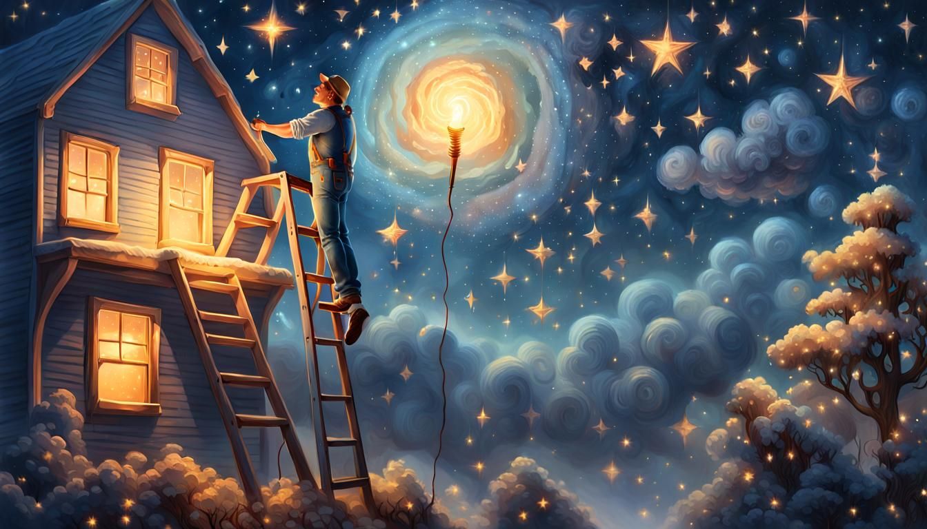 Man Lights Stars in Ethereal Fantasy Art