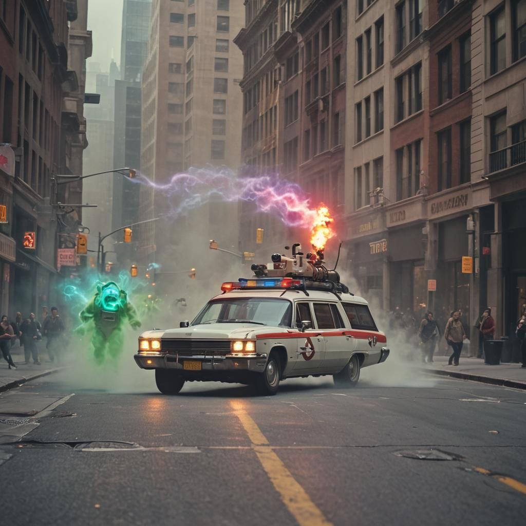 Ghostbusters Chase Scene: Cinematic Film Still