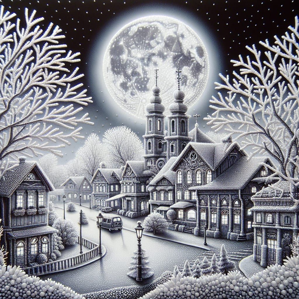 Ethereal Tulle Town Under Winter Moon